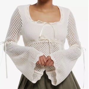 Thorn & Table Cream Crochet Ribbon-Trim Sweater